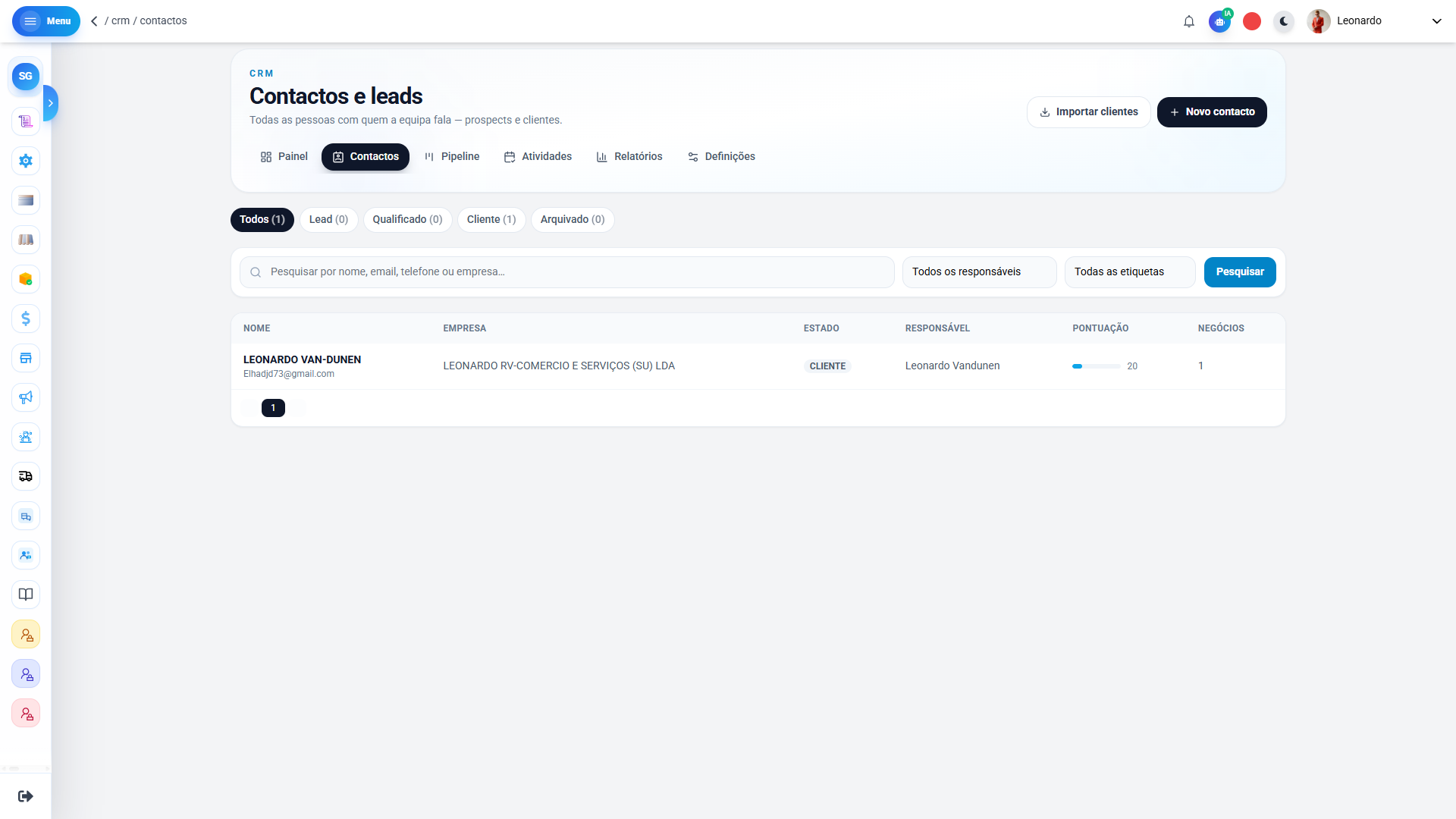 Gestão de contactos CRM SIGESC — fichas de clientes e leads