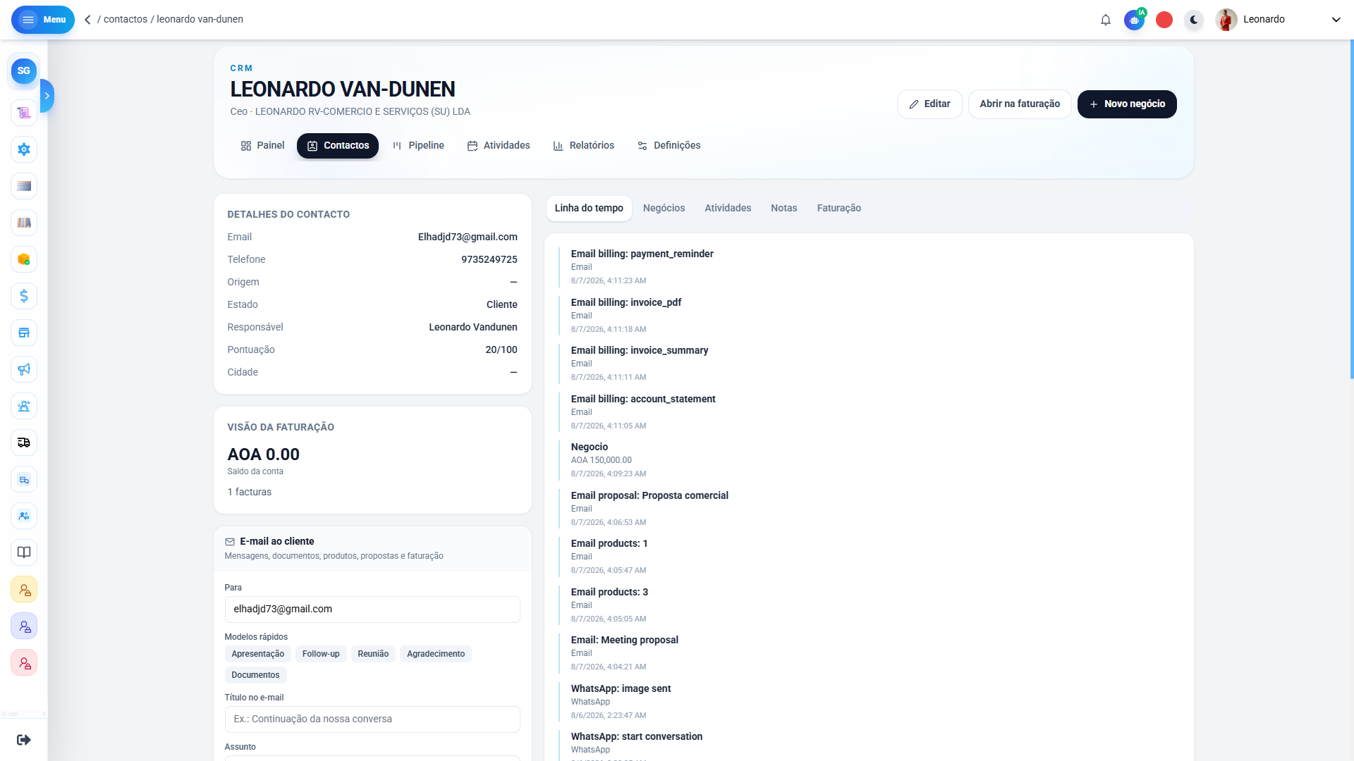CRM SIGESC — conversa com o cliente via email integrada