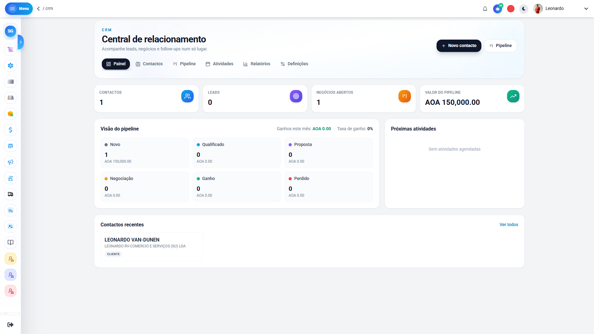 Painel CRM SIGESC — visão geral de oportunidades e desempenho comercial