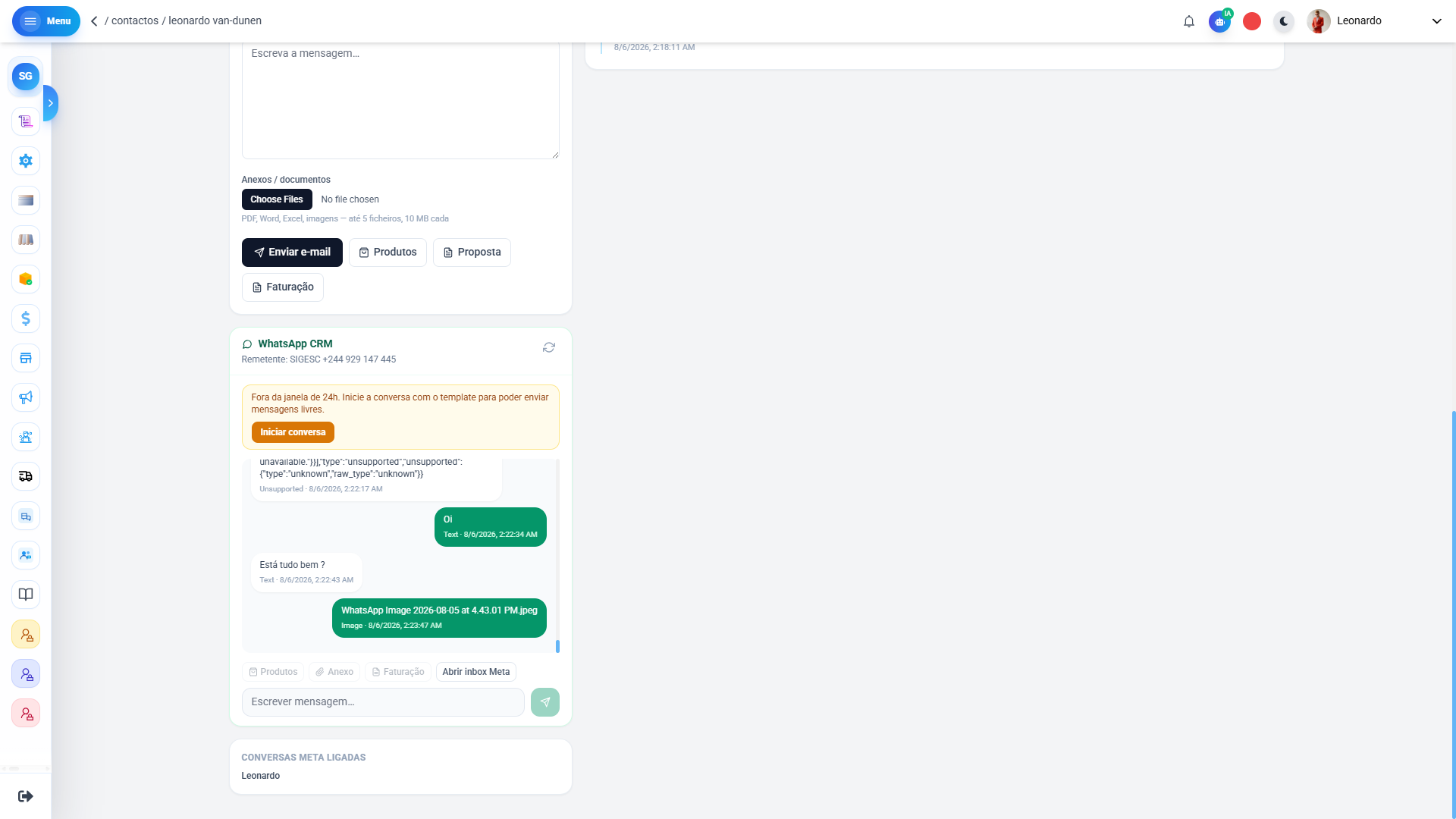CRM SIGESC — conversa com o cliente no WhatsApp integrada